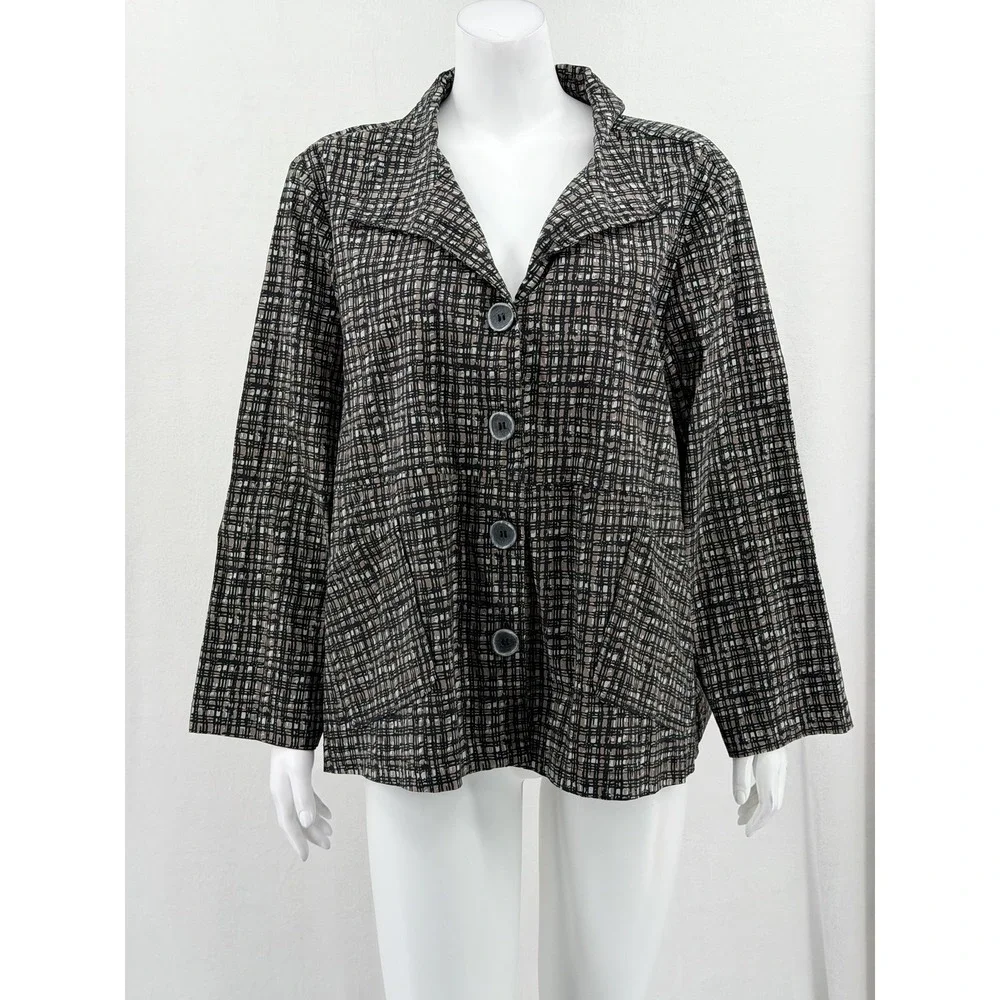 Habitat Jacket Womens XXL Black Abstract Check Lagenlook Artsy Stretch Relaxed